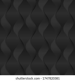 Black seamless texture. Wavy background. Interior wall decoration. Vector interior wall panel pattern.