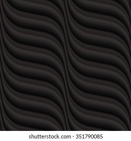 Black seamless texture. Wavy background. Interior wall decoration. 3D Vector interior wall panel pattern. Vector black background of abstract waves.