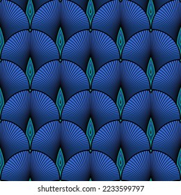 BLACK SEAMLESS VECTOR BACKGROUND WITH BLUE GINKGO BILOBA LEAVES