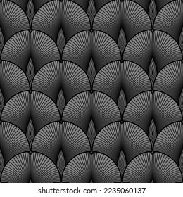 BLACK SEAMLESS VECTOR BACKGROUND WITH GREY GINKGO BILOBA LEAVES