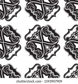 Black seamless vector pattern from geometric and abstract elements isolated on a white background.Tile texture with a pattern for prints or packaging