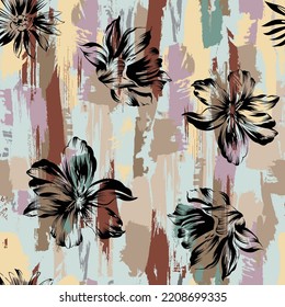 black seamless vector stock flowers with multi color texture background