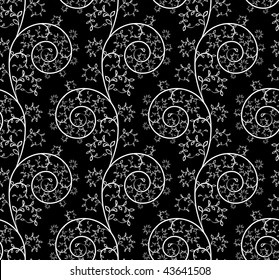 Black seamless with white floral pattern for design