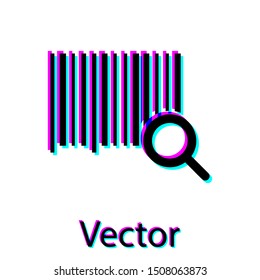 Black Search barcode icon isolated on white background. Magnifying glass searching barcode. Barcode label sticker. Research barcode.  Vector Illustration