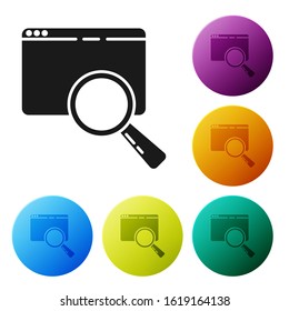 Black Search in a browser window icon isolated on white background. Set icons colorful circle buttons. Vector Illustration