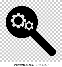 Black Search Gears Tool toolbar icon. Vector pictograph style is a flat symbol on chess transparent background.