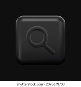 Schwarzes Suchsymbol. Einziger 3D-Magnifizierungs-Glasknopf. Vektorgrafik