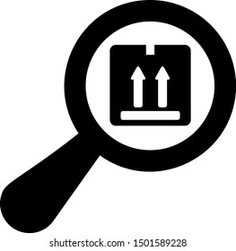 Black Search package icon isolated on white background. Parcel tracking symbol. Magnifying glass and cardboard box. Logistic and delivery.  Vector Illustration