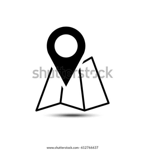 Black search pointer on map icon navigation\
icon isolated on white\
background