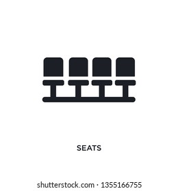 black seats isolated vector icon. simple element illustration from football concept vector icons. seats editable black logo symbol design on white background. can be use for web and mobile