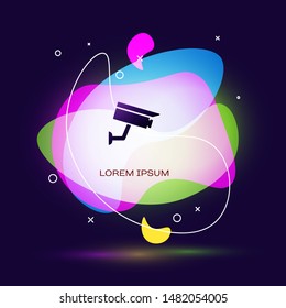 Black Security camera icon isolated on dark blue background. Abstract banner with liquid shapes. Vector Illustration