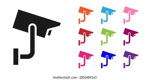 Black Security camera icon isolated on white background. Set icons colorful. Vector Illustration