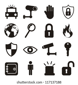 black security icons isolated over white background. vector