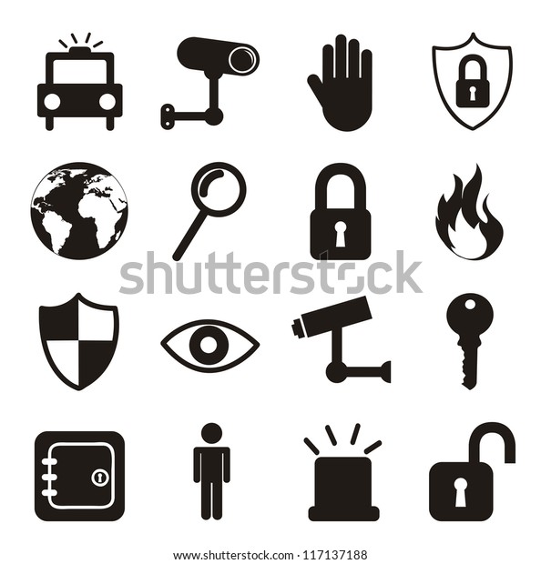 Black Security Icons Isolated Over White Stock Vector (Royalty Free