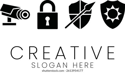 Black security icons set vector illustration. Perfect for website or app design system lock shield