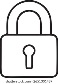 Black Security Lock Icon, Privacy Padlock, Cyber Protection, Editable Vector Style, Data Safety, Secure Access, Flat Black Outline Design