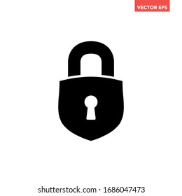 Icono de bloqueo de seguridad negra, simple protección de la forma de escudo seguro placa de diseño plano pictograma vectorial para anuncios de aplicaciones logotipo página web botón ui ux elementos de interfaz aislados en fondo blanco