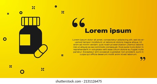 Black Sedative pills icon isolated on yellow background.  Vector