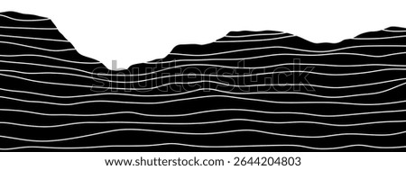 Black sedimentary stone mountain. Layered rock	
