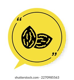 Black Seeds of a specific plant icon isolated on white background. Yellow speech bubble symbol. Vector