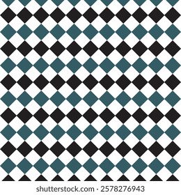 black, seegreen, white rhombus print. Argyle diamond backgrounds. Checkered lozenge seamless pattern. Vector illustration. Diagonal plaid texture. Modern geometric backdrop.