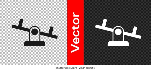 Black Seesaw icon isolated on transparent background. Teeter equal board. Playground symbol.  Vector