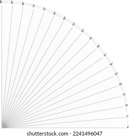 Black segmented circle isolated on a white background divided into segments - from 0 to 90 degree. Vector.