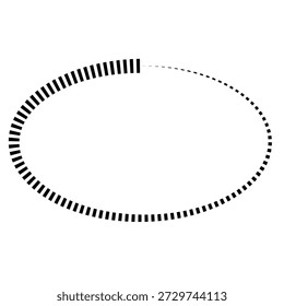 Schwarze segmentierte Ellipse, die in gestrichelten Linien verblasst, dynamisches abstraktes Bewegungsoval