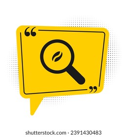 Black Selection coffee beans icon isolated on white background. Yellow speech bubble symbol. Vector Illustration