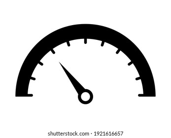 Black semicircle speedometer with arrow icon. Indicator with rating beginning progress and turning into dangerous assessment performance and vector quality.