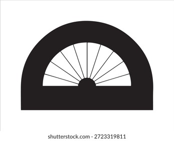 Forma de abanico semicircular negro con líneas radiantes semicírculo geométrico blanco y negro