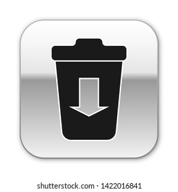 Black Send to the trash icon isolated on white background. Silver square button. Vector Illustration