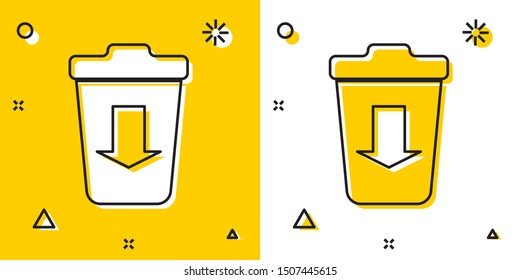 Black Send to the trash icon isolated on yellow and white background. Random dynamic shapes. Vector Illustration