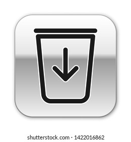 Black Send to the trash line icon isolated on white background. Silver square button. Vector Illustration