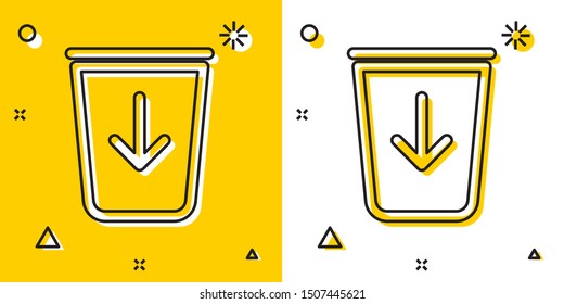 Black Send to the trash line icon isolated on yellow and white background. Random dynamic shapes. Vector Illustration