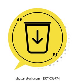 Black Send to the trash line icon isolated on white background. Yellow speech bubble symbol. Vector Illustration