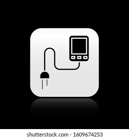 Black Sensor icon isolated on black background. Silver square button. Vector Illustration
