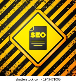 Black SEO optimization icon isolated on yellow background. Warning sign. Vector