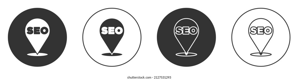 Icono de optimización SEO negro aislado en fondo blanco. Botón Círculo. Vector
