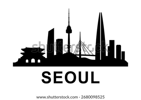 Black Seoul skyline with Namsan Seoul Tower, bridge, and modern skyscrapers