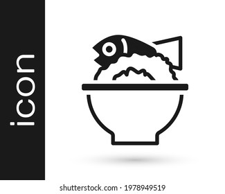 Black Served fish on a bowl icon isolated on white background.  Vector
