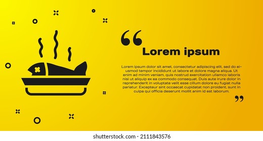 Black Served fish on a plate icon isolated on yellow background.  Vector