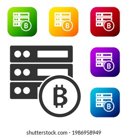 Black Server bitcoin icon isolated on white background. Set icons in color square buttons. Vector