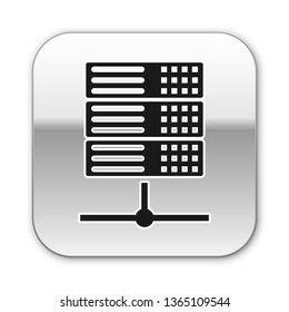 Black Server, Data, Web Hosting icon isolated on white background. Silver square button. Vector Illustration