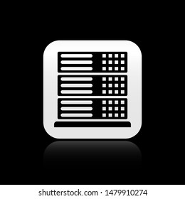 Black Server, Data, Web Hosting icon isolated on black background. Square button vector Illustration