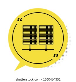 Black Server, Data, Web Hosting icon isolated on white background. Yellow speech bubble symbol. Vector Illustration