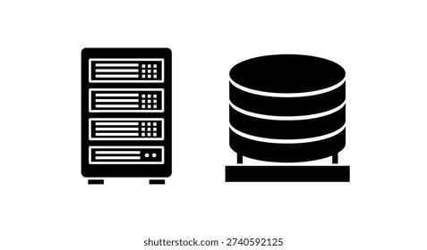 Black server and disk storage symbols