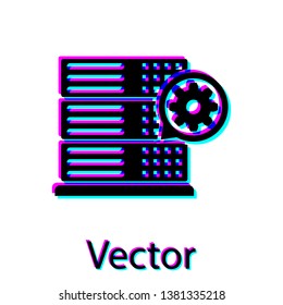 Black Server and gear icon isolated on white background. Adjusting app, service concept, setting options, maintenance, repair, fixing. Vector Illustration