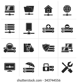 Black server, hosting and internet icons - vector icon set