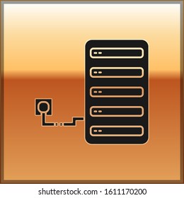 Black Server icon isolated on gold background. Adjusting app, service concept, setting options, maintenance, repair, fixing.  Vector Illustration